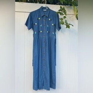 G.S. Denims Women’s Denim Set – L, 100% Cotton, Floral Embroidery, Tie-Back